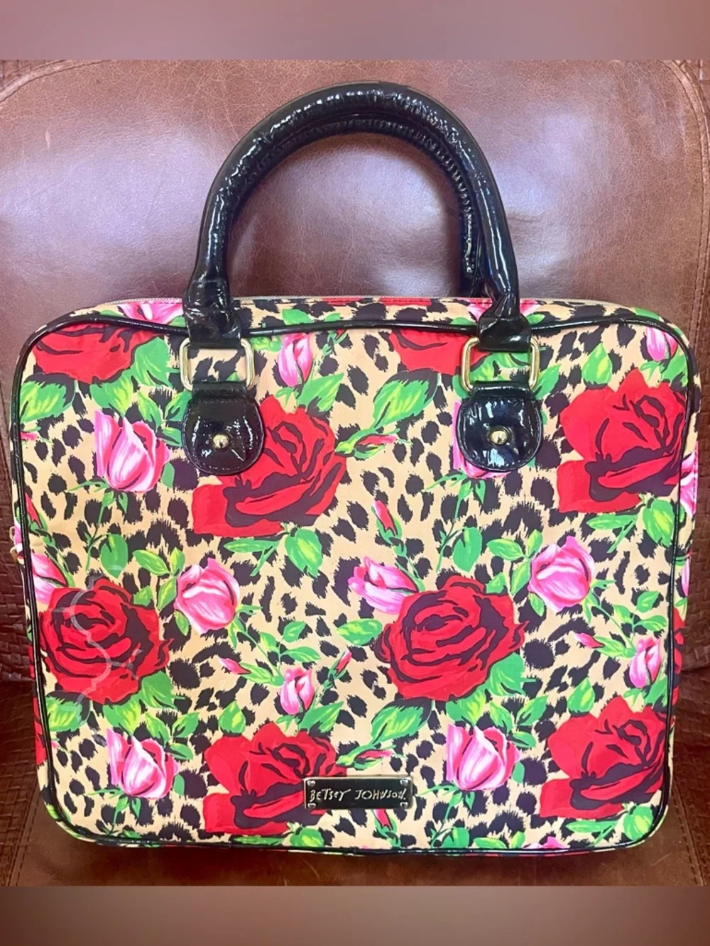 Betsey Johnson Vibrant Floral Red Roses & Leopard Print Laptop & Satchel Bag